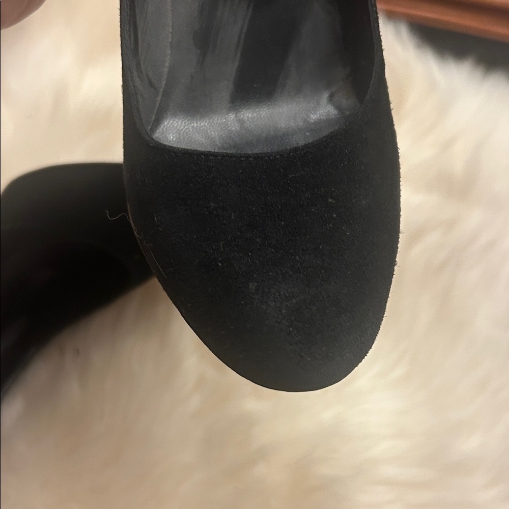 Jimmy Choo Black Suede and Tan Block Heel Pumps Sz 37 - Picture 7 of 7